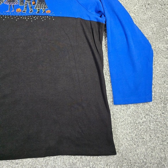 Quacker Factory Shirt Women 3X Blue Halloween Graphic Long Sleeve Trick or Treat - Picture 2 of 13
